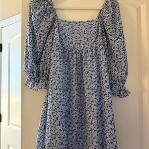 Francesca's Collections Blue Floral Long Sleeve Dress